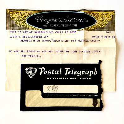 Postal Telegram Congratulating on Graduation, Alameda High School, 1937