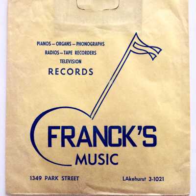 Advertising envelope for 'Franck's Music' store, 1349 Park Street, 1960