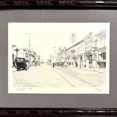 Sketch and master print of Park Street from 1910 postcard, 1991.