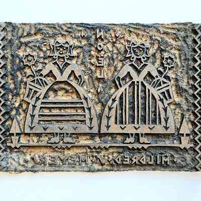 Printing block for 'Dutch Girls' Christmas Cards by Mildred Meyers, c. 1930s