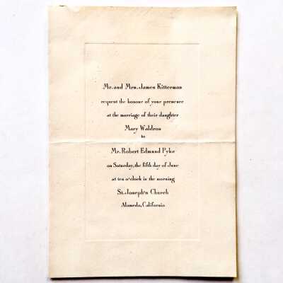 Invitation to marriage Mary Kitterman and Robert Edmound Pyke, 1926