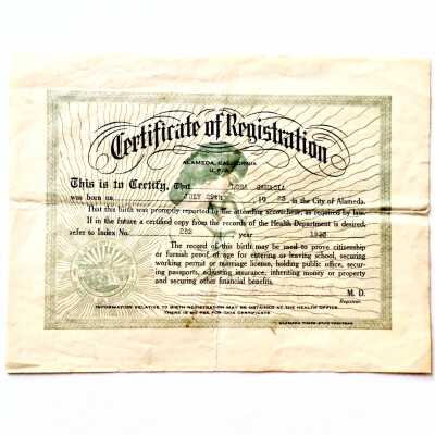 Birth Certificate of Lora Camicia, 1923