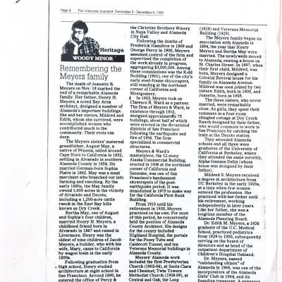 Photocopy of Article by Woody Minor about the Meyers family, 1993