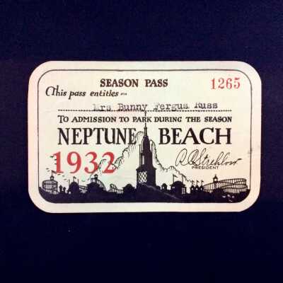 Neptune Beach Season Pass for Bunny Fergus Russ, 1932