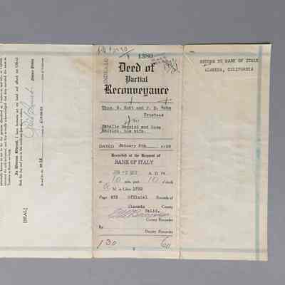 Deed of partial reconeyance, property west side Broadway, north of Sta. Clara Ave., 1926