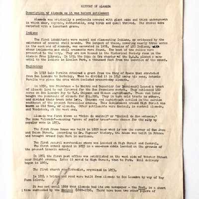 Copies of 'History of Alameda' report, prior to 1999