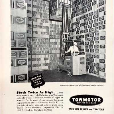 Illustrated ad showing the Alameda Packers Warehouse, 1952