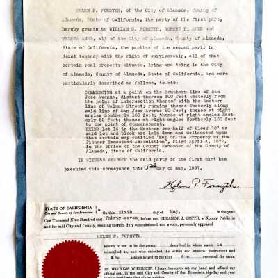 Deed signed by Helene Forsyth granting joint tenancy, 2146 San Jose Ave, 1937