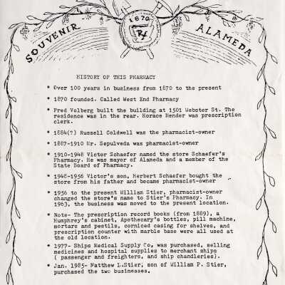 Copy of Typed Flyer with history of 'Stier's Pharmacy', c. 2012
