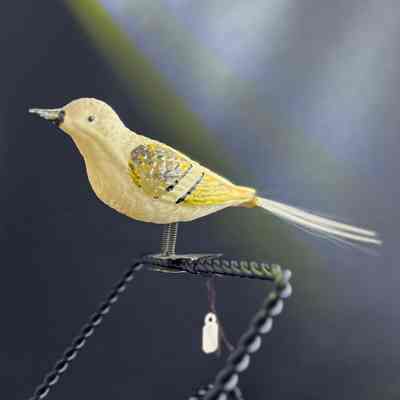 Christmas ornament - white-yellow-black bird clip, c. 1920s