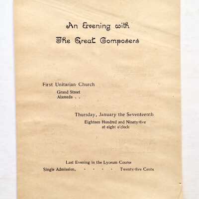 Program Musical presentation at First Unitarian Church, 1895