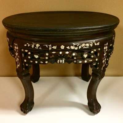 Oval Teak and Mother-of-pearl inlay side table, c. 1910