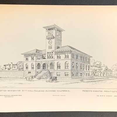 Britton & Rey print of main facade City Hall, 1894