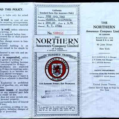 Fire insurance policy for 3261 Garfield Ave, 1939