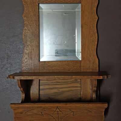Bevelled hanging shaving mirror with shelf and eastlake designs, c. 1870s