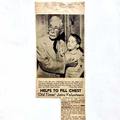 Clipping 'Helps to Fill Chest' about George Baird and the Community Chest, 1950