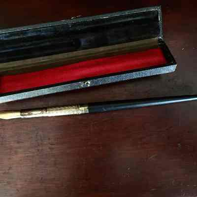 Gold plated Ink Pen with ebonized wooden handle and case, c. 1890s-early 1900s
