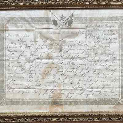 Framed letter written by Fred Krueger from somewhere in the South Pacific, 1944