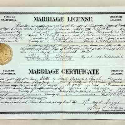Marriage License of Helene Ames and Laurence Higgins, 1930