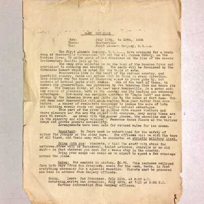 Flyer Camp Review for UBBA, First Presbyterian Church, 1908