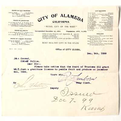 Peddlers permit for H. T. Bush, 1899