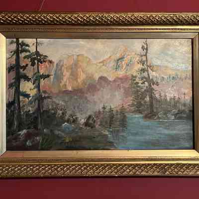 Oil Painting of Trees, Lake and Mountains, by Rose L. Krueger, prior 2004
