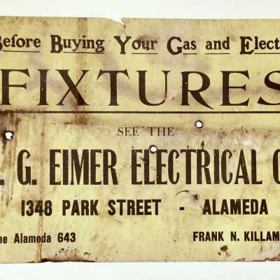 Sign advertising R. G. Eimer Electrical Company, c. early 1900s