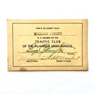 Membership Card of the Alameda High School Traffic Club, c. 1930s