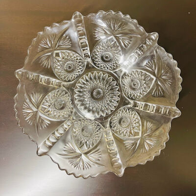 Glass plate in imitation cut-glass design, c. 1910-1920