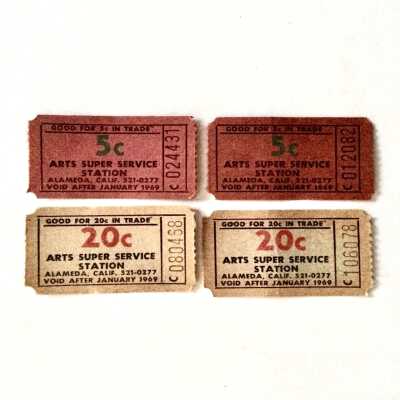 Coupon tickets for Art's Service Station on Webster, 1968