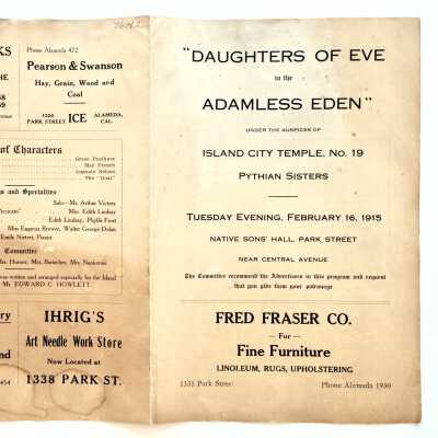 Program Play, Pythian sisters at Native Sons Hall, 1915