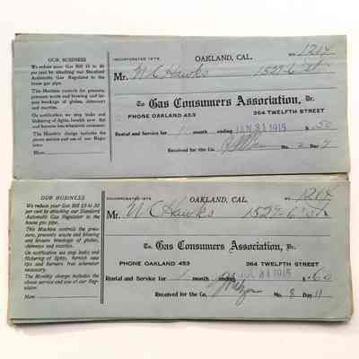 Bill/Receipt from Gas Consumers Association to Nelson Hawks, 1915, 1916