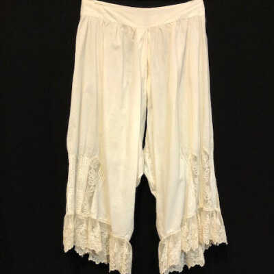 White split-crotch cotton pantaloons with lace trim, c. early 1900s