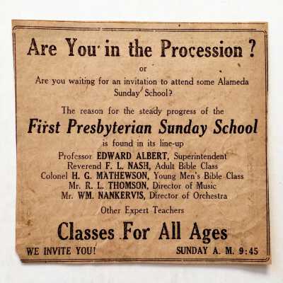 Advertisement First Presbyterian Sunday School, 1920