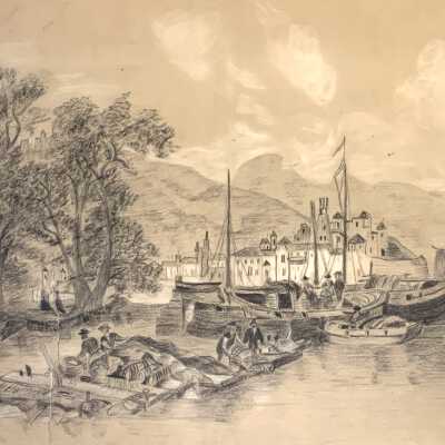 Sketch of a river scene drawn by Alice Chipman, c. 1890s