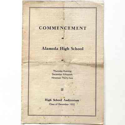 Program Commencement Ceremony Alameda High School Class of December 1932