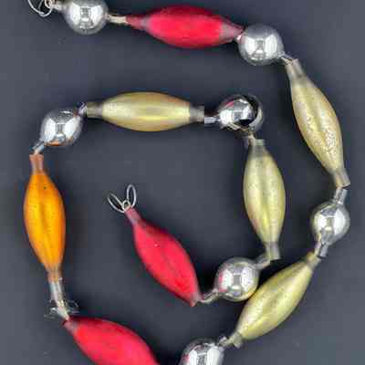 Japan Glass Red, Gold, and Silver Tear Drop Glass Garland, c. 1950s