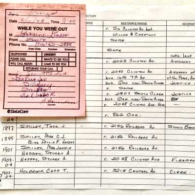 Photocopy of list of the Swasey, Smiley and Holbrook families, 1900