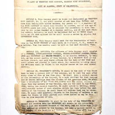 By-Laws of the Thompson Hose Company, prior to 1905
