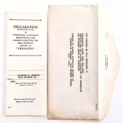 Declaration of Conditions, etc. regarding Fernside property, 1925-1950