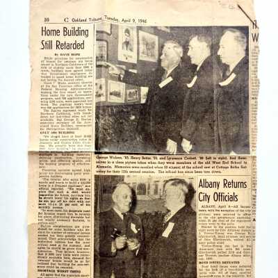 Newspaper Clipping, 12th Reunion West End School, Oakland Tribune, 1946