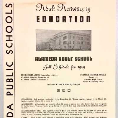 Flyer for Alameda Adult School, Fall 1949