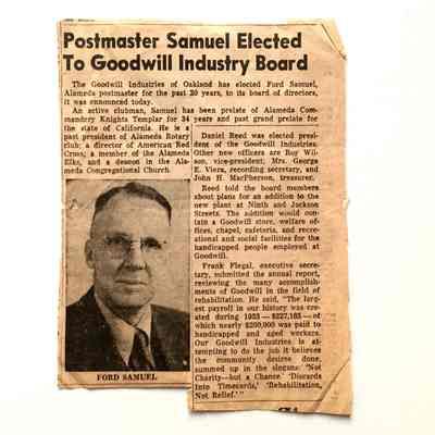 Newspaper Clipping of Election Ford E. Samuel to Goodwill Industries Board, c. 1956