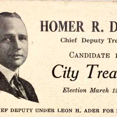 Political card for Homer R. Dallas, for Treasurer, 1929