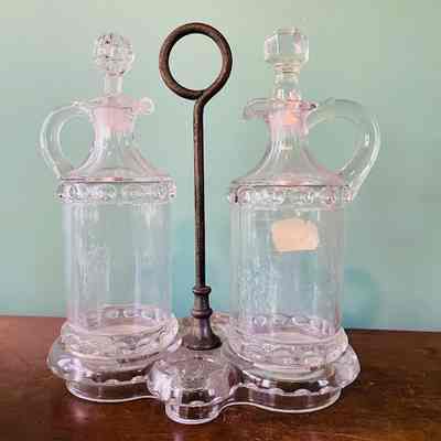 Caster set with glass oil and vinegar cruets, c. late 1880s-1890s