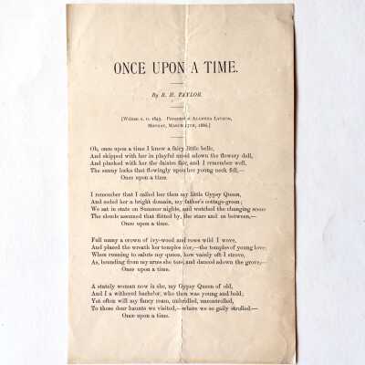Print of poem presented at Alameda Lyceum, 1886