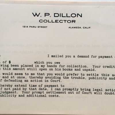 Notice forms from Collection Agency of W. P. Dillon, c. 1929-1930