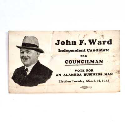 Political campaign card of John F. Ward, for Councilman, 1933