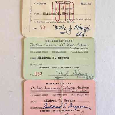 Association of California Architects membership cards, 1940-1942