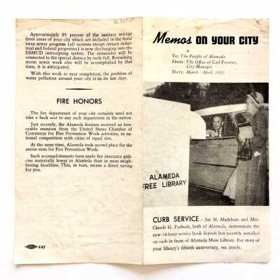 Pamphlet 'Memos on Your City' by office of Carl Forever, City Manager, 1953